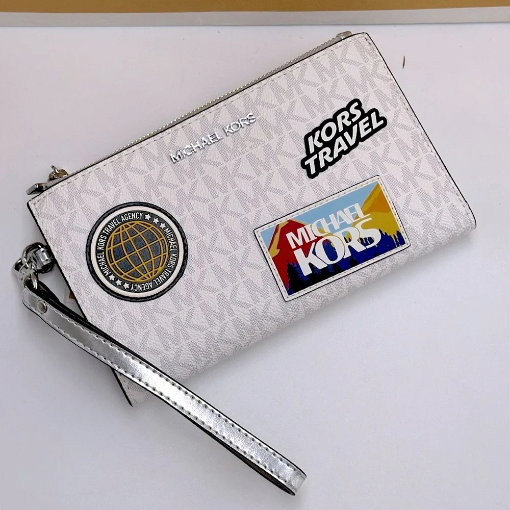 Michael kors Jet Set Travel Large Embellished Signature Logo Wristlet Optic Whit